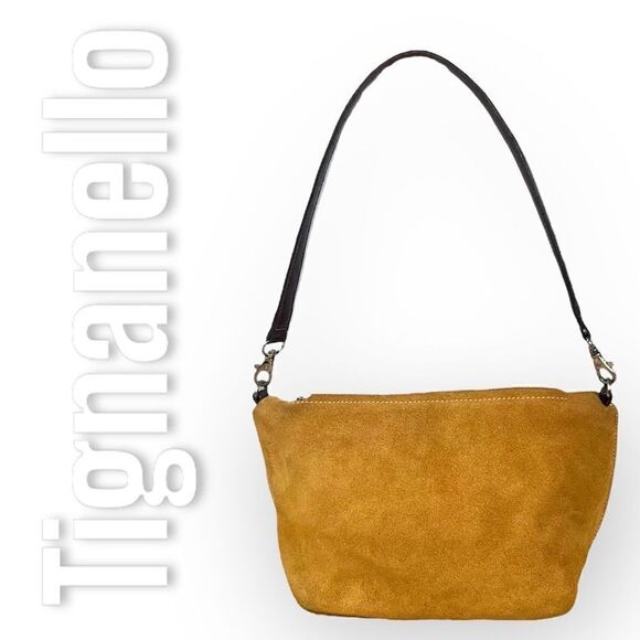 Tignanello Handbags - Tignanello Camel Tan Suede Single Top Handle Minimalist Bag Women’s Purse
